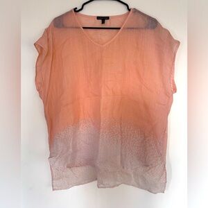 Eileen Fisher Top‎ Womens Medium Peach White Sheer blouse Cover Up Hi Low Hem M